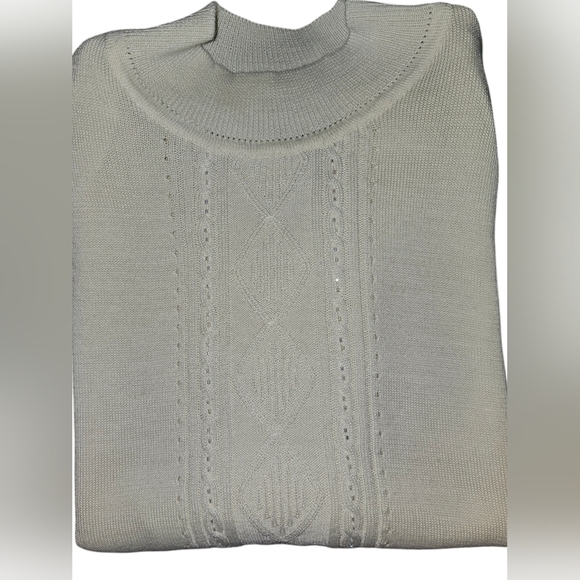 Alfred Dunner Wonens Vintage Pointelle Beaded High Neck Knit Sweater Top Sz M - Picture 3 of 13